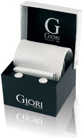 Selyem nyakkendő és mandzsettagombok Giori Milano RS0802, fehér