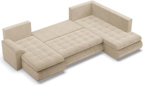 Tokio U sarokkanapé, 3 ágyneműtartóval, kordbársony, jobboldali, bézs