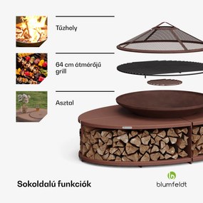 Firebowl Ebeko 3 az 1-ben, grillsütőként vagy asztalként is használható, grillrács + szikravédő
