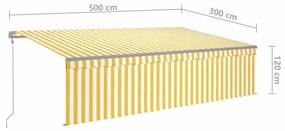 sárga-fehér redőnyös, LED-es, szélérzékelős napellenző 5x3 m