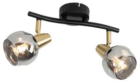 Mennyezeti lámpa fekete rézzel és füstüveggel 2-lámpás - Vidro