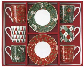 Karácsonyi porcelán kávés teás csésze aljjal 100 ml 6 személyes díszdobozban Fancy Christmas