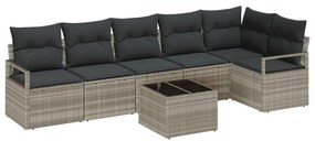 7 darabos Kerti Sofa Szett Párnákkal Szürke Polirattan, 2-fős Kerti Sofa Párnákkal Szürke Polirattan