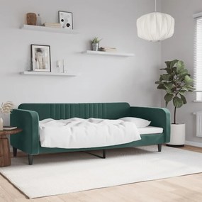 sötétzöld bársony kanapéágy 90x200 cm
