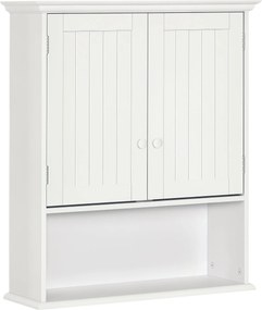 Kleankin Fürdőszobai Fali Szekrény 2 Ajtóval, Állítható Belső Polccal és Nyitott Rekesszel 60x20x70.5 cm Fehér | Aosom