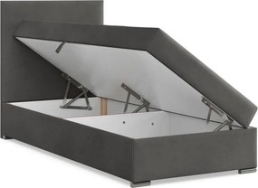 Agen egyszemélyes ágy, bársony, ágyneműtartóval, sötétszürke