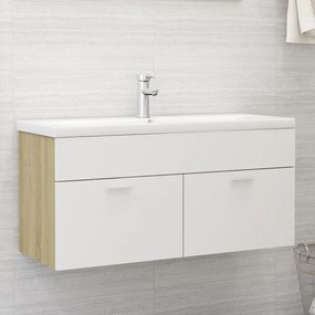 Fehér és sonoma tölgy szerelt fa mosdószekrény 100x38,5x46 cm