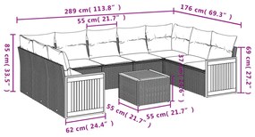 10 részes szürke polyrattan kerti ülőgarnitúra párnákkal