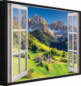 Vászonkép Fekete Keretben Ablak 3D Hegyek Természet Nappali Hálószoba 100x70