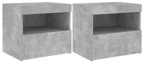 2 db betonszürke éjjeliszekrény LED-fényekkel 50x40x45 cm