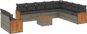 vidaXL 11 részes szürke polyrattan kerti ülőgarnitúra párnákkal