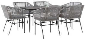 vidaXL 7 részes szürke polyrattan üveg kerti étkezőgarnitúra párnával