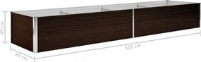 barna horganyzott acél kerti magaságyás 320 x 80 x 45 cm