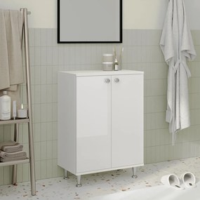 Zaria 2 ajtós fürdőszobai szekrény, Fényes fehér / Fehér, MDF, 60 x 35 x 85 cm