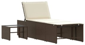 2 db barna polyrattan napozóágy asztallal