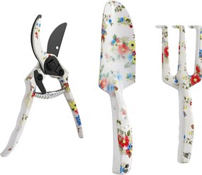 Outsunny 3 Részes Alumínium Kertészeti Készlet - Olló, Kerti Kanál, Kézi Gereblye, Virágmintás - Ideális Növények Metszéséhez és Karbantartásához | Ao