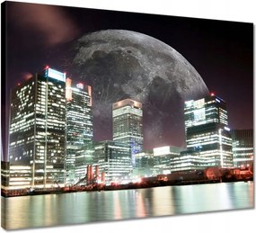 Vászonkép 50x40 Város éjszaka Hold