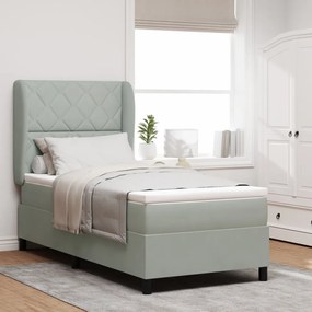 Boxspring Ágy Matrac Púder Szürke 90x190 cm Bársony