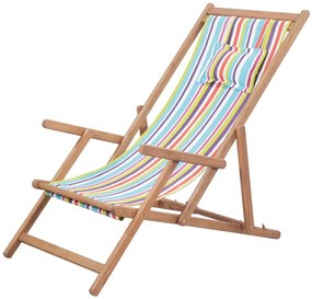 Többszínű összecsukható szövetkárpitos, favázas strandszék