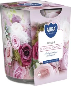 Illatgyertya Aura Rózsa mintával az üvegen