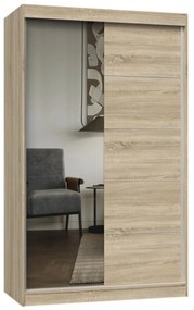 Aldabra IGA 120 A/C tolóajtós gardróbszekrény 120x61x200, 1 tükörrel / díszcsíkos, sonoma