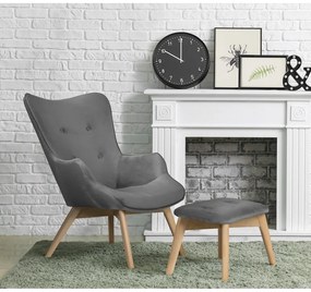 Szürke bársony fotel lábtartóval Niko – Ropez