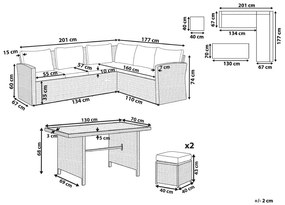 Ötszemélyes rattan sarok ülőgarnitúra szürke párnákkal BARDI Beliani