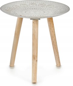 Dohányzóasztal Kerek Szürke Fa Mandala Mintával 39 X 40 CM 5 Kg-ig