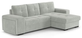 PALERMO jobb oldali, világosszürke kihúzható kanapé tárolóval és puffal