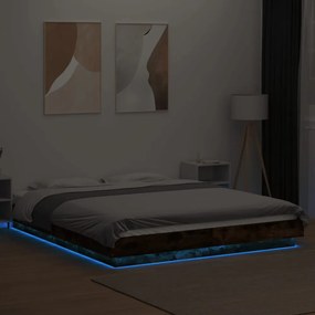 füstös tölgyszínű szerelt fa ágykeret LED-del 150x200 cm
