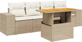 vidaXL 5 részes bézs polyrattan kerti ülőgarnitúra párnákkal