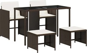 vidaXL 5 részes barna polyrattan kerti étkezőgarnitúra párnákkal