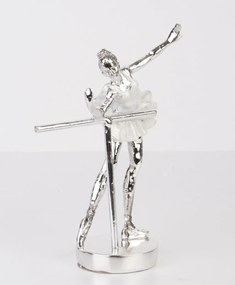 Bond design magasfényű ezüst fém balerína asztali dekorációs szobor 20,5x14x7cm