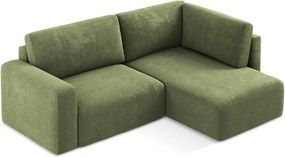Zöld zsenília kinyitható-tárolóhelyes sarokkanapé (jobb oldali-L alakú) Kona – Makamii
