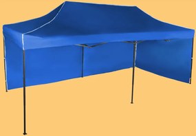 Gyorsan összecsukható sátor 3x6m - acél, Kék, 2 oldalfal