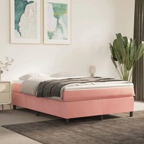 Rózsaszín bársony rugós ágykeret 140 x 190 cm