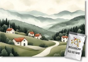 Fotótapéta Flizelina Gyerekek Tájkép Hegyek Falu Házak Út 200x140 ragasztó