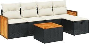 vidaXL 6 részes fekete polyrattan kerti ülőgarnitúra párnákkal