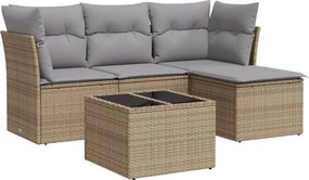 vidaXL 5 részes bézs polyrattan kerti ülőgarnitúra párnákkal