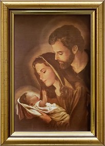 Vászonkép 18x13 Szent Család Jézus József Mária Arany Díszített Fa Keret