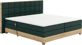 Elektromos állítható ágy, boxspring, zöld/artisan tölgy, 180x200, TIANA