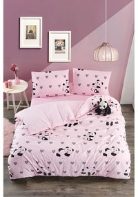 Rózsaszín háromrészes egyszemélyes hosszabbított ágyneműhuzat lepedővel 160x220 cm Panda – Mila Home
