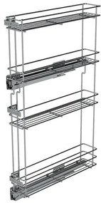 Konyhai fémrács, 150mm, bal oldalra szerelhető, króm, teljes kihúzás, csillapított záródás, rejtett fióksín, 4 kosár SIGE, Green Line 249