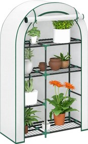 Outsunny Üvegház Kerek Tetős Ajtóval, Polcokkal, Fagyálló Acélvázú Üvegház, Melegágy Erkélyre, Kertbe, Paradicsom Üvegház 100 x 45 x 160 cm, Paradicso