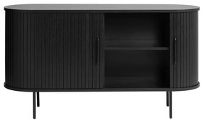 Fekete alacsony komód tolóajtóval, tölgyfa dekorral 140x76 cm Nola – Unique Furniture