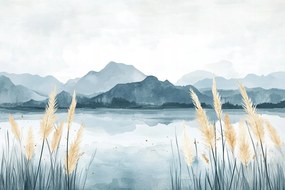 Vászonkép Canvas Tájkép Szabadtéri Táj Hegyek Tó Nád 120x80