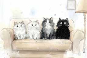 Fotótapéta Flizelina Gyerekek Nappali Kanapé Állatok Macskák 416x254 ragasztó