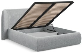 Világosszürke kárpitozott ágyneműtartós franciaágy ágyráccsal 160x200 cm Hauke – Makamii