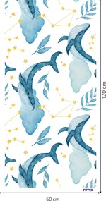 PIPPER. Öntapadós textiltapéta "Bálnák az égen"