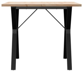 tömör fenyőfa és öntöttvas étkezőasztal Y-vázzal 90x90x75,5 cm